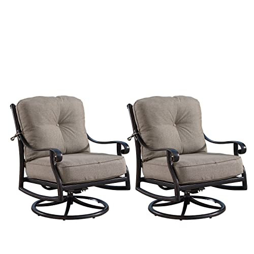 Oakland Living Aluminum Outdoor Swivel Club Chairs Set of 2 with Thick Tan Cushions Antique Copper