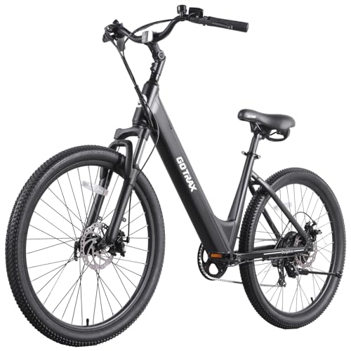 Gotrax Electric Bike 26" Max Range 30Miles(Pedal-assist1) & 15.5/20Mph Power by 250/350W, 3 Riding Modes & Adjustable Seat, 7-Speed & Front Shock Absorber, Commuter Electric Bicycle for Adults, Black