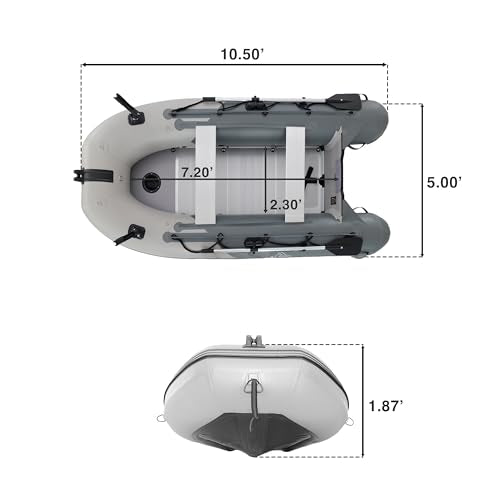 ALEKO Inflatable Boat 4 Person Fishing Raft Aluminum Floor Light/Dark Gray