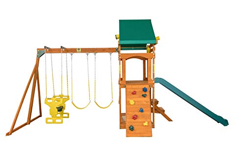 CREATIVE CEDAR DESIGNS Sky View Cedar Backyard Playset with Green Slide