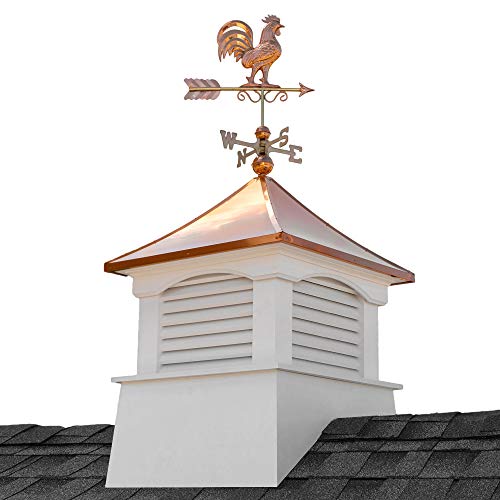 Good Directions 30" Square Coventry Vinyl Cupola with Rooster Weathervane White