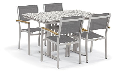Oxford Garden Travira 5-Piece Bistro Set with 34"x48" Table - Steel - Titanium Sling - Natural Tekwood