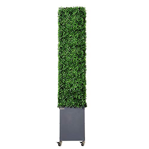 AGPL Artificial Boxwood Hedge Wall with Stainless Steel Planter Box Green 48"W x 12"D x 67"H