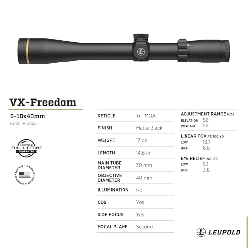 Leupold VX-Freedom 6-18x40 CDS Side Focus Tri-MOA Reticle Riflescope Black