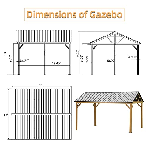Domi Outdoor Living 12’x14’ Hardtop Aluminum Gazebo with Galvanized Steel Roof Wood Grain