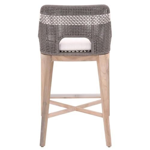 Home Square 2 Piece Outdoor Upholstered Rope Barstool Set Dove Gray Teak