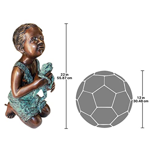 Design Toscano Friend Boy with Frog Garden Statue Two Tone Bronze & Verdigris