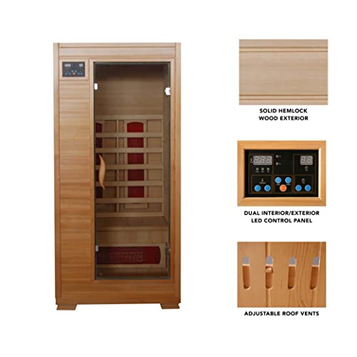 Blue Wave Radiant Saunas BSA2400 1-2 Person Hemlock Ceramic Infrared Sauna Brown