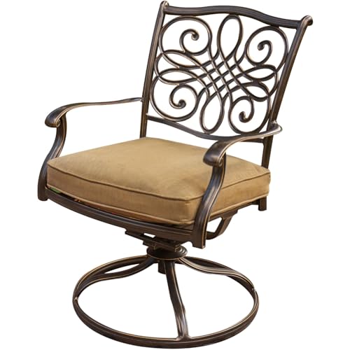 Hanover Traditions 7-Piece Patio Dining Set with 6 Swivel Rocker Chairs and Tan Cushions