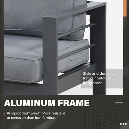 Solaste Aluminum Patio Furniture Set with Fire Pit Table, 7 Seats, Water-Resistant Cushions Grey