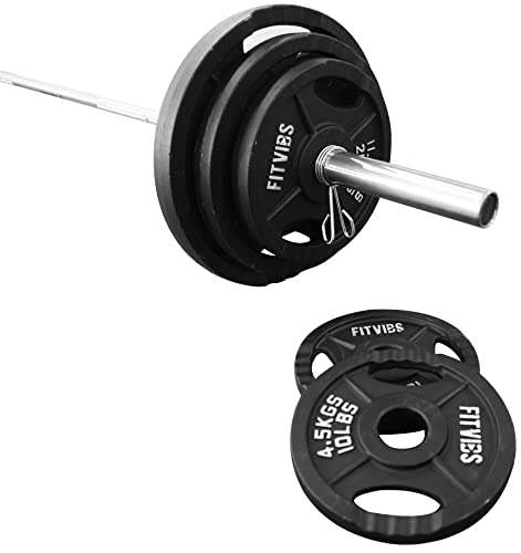 Signature Fitness Cast Iron Olympic 2-Inch Weight Plates + 7FT Olympic Barbell 300LB Set with Barbell