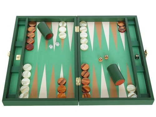 Zaza & Sacci Leather Microfiber Backgammon Set 20" Green Case