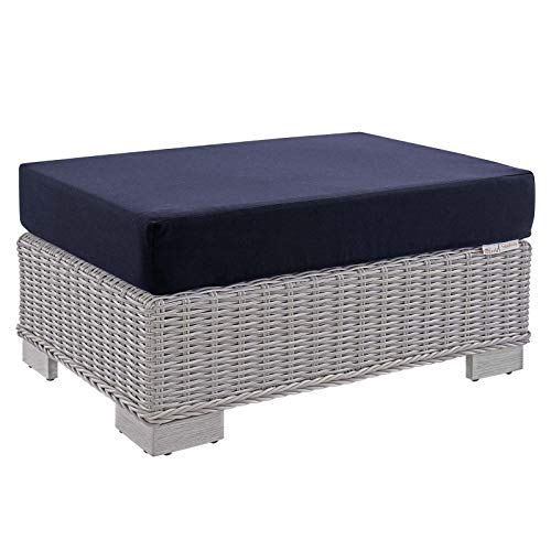 Modway Conway Sunbrella Outdoor Patio Wicker Rattan 2-Piece Armchair and Ottoman Set Light Gray Navy