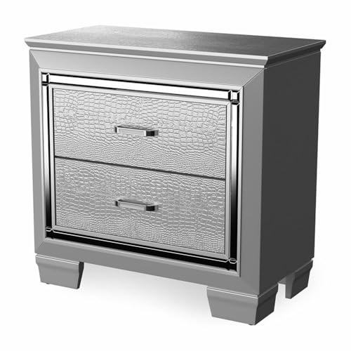 BOWERY HILL 2-Drawer Contemporary Wood Nightstand Silver