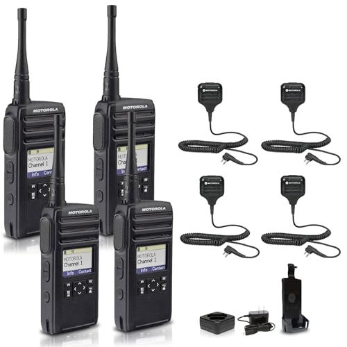 Motorola Solutions DTR700 Digital 2-Way Radio with 4 HKLN4606 Remote Speaker Mics Black