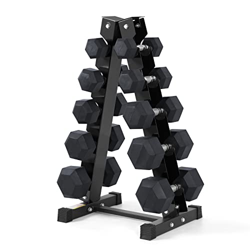 RitFit Rubber Hex Dumbbells Set with Rack 180LBS