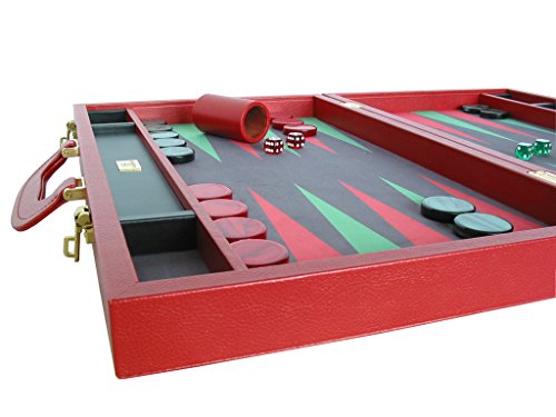 Zaza & Sacci Leather/Microfiber Backgammon Set 23" Large Attache Case Red