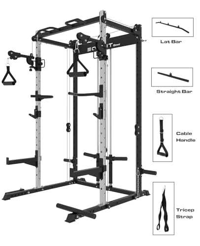 EonfitOmni Power Rack with Pulley System Home Gym Pack Black