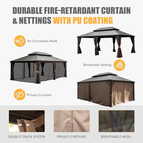LOPOO Outdoor Living Hardtop Gazebo Brown