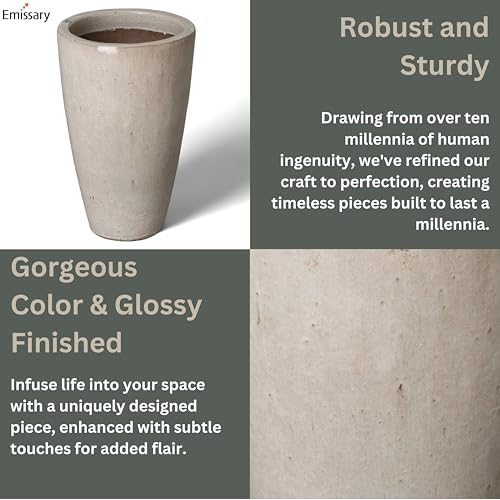 Emissary 18in Distressed White Stoneware Round Planter