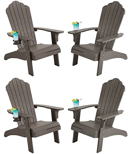 hOmeHua Oversized Adirondack Chair Set of 4 Weather Resistant with Cup Holder Dark Brown