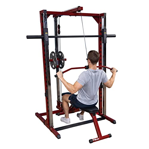 Body-Solid Smith Machine Package with LAT Attachment and Bench Red