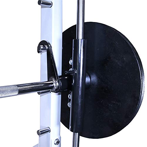 Deltech Fitness DF4900 Smith Machine with Linear Bearings, Weight Plate Storage, Pull-Up Bar, Squat Rack, Half Power Cage White and Black
