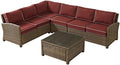 Crosley Furniture Bradenton 5-Piece Outdoor Sectional Sofa Set Brown with Sangria Cushions