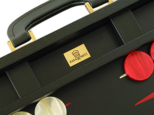 Zaza & Sacci Leather Backgammon Set 20" Black Case