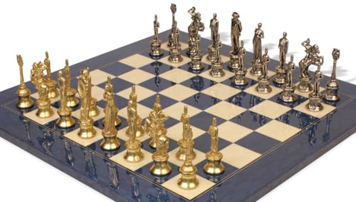 The Chess Store Napoleon Theme Brass & Nickel Chess Set with Blue Ash Burl Board
