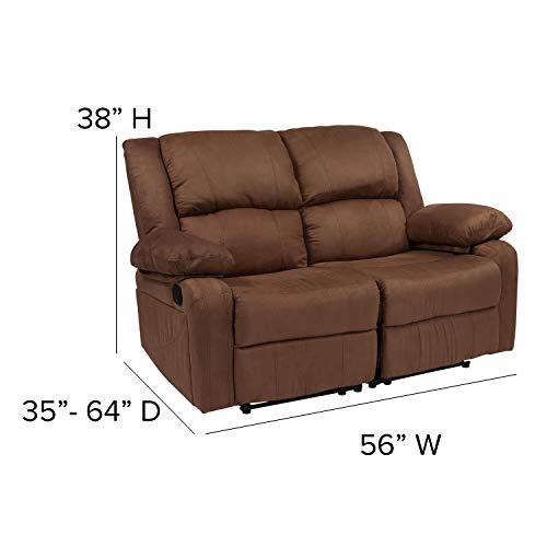 EMMA + OLIVER Chocolate Brown Microfiber Loveseat with Recliners