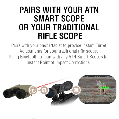 theOpticGuru ATN 10x42 Laser Ballistics Binocular with Rangefinder, Bluetooth, and Mobile App Sand