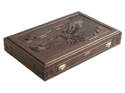 Neroulia Maple Backgammon Set Hand-Carved Eagle Cover Large 19" Brown