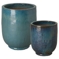 Emissary Teal Stoneware Round Planters Set of 2 23.5in L x 29in H