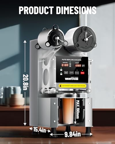 WantJoin Full Automatic Cup Sealing Machine 90/95mm 500-650 Cups/H Digital Control LCD Panel Grey