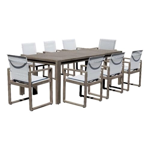 Pemberly Row 9-Piece Modern Eucalyptus Wood Dining Set Brown