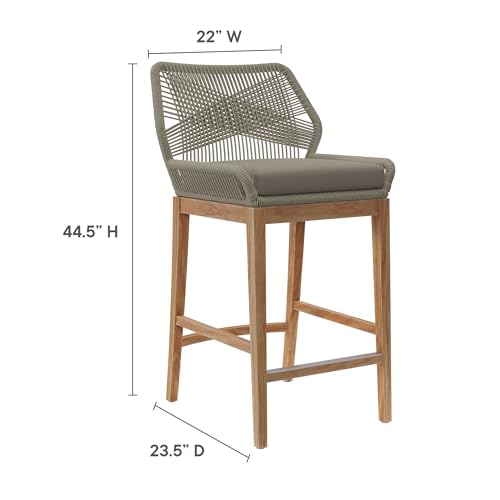 Modway Wellspring 3-Piece Teak Wood Outdoor Bar Set Light Gray Greige