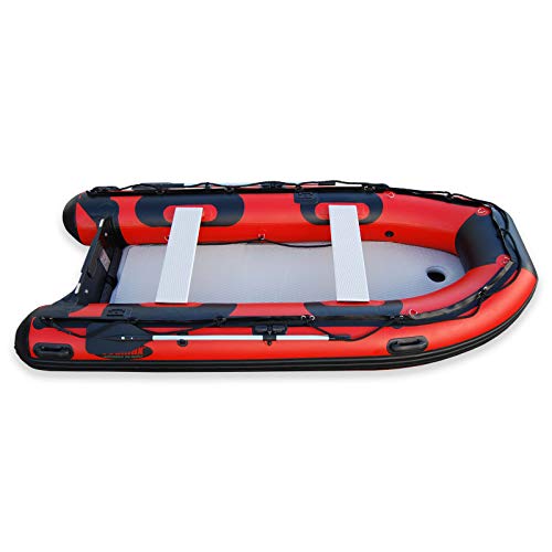 Seamax Recreational 10.8 Feet Inflatable Boat with High Pressure Airmat Floor for 4 Passengers Red