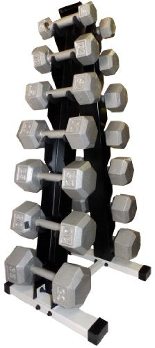 Ader Sporting Goods 7 Pair Dumbbell Rack with Hexagon Dumbbell Set Grey
