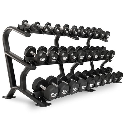 XMark Urethane Dumbbell Set with 3-Tier Rack 5-75lb