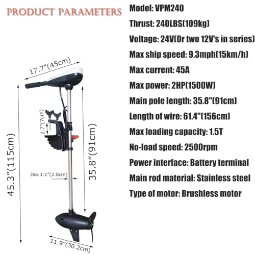 HQHAOTWU Thrust Electric Outboard Motor 240lbs Trolling Engine for Saltwater Boats