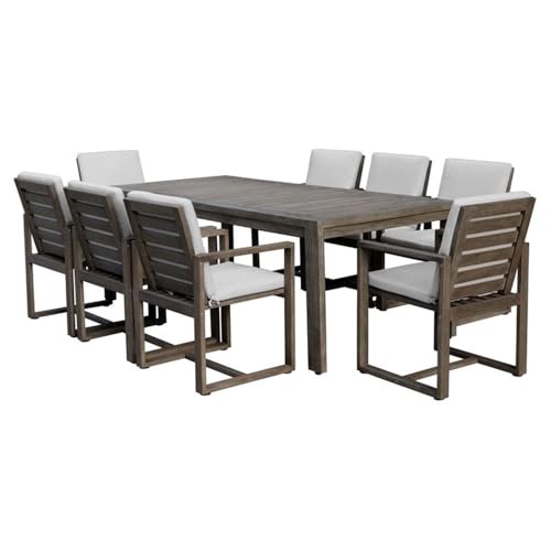 Pemberly Row 9-Piece Modern Eucalyptus Wood Dining Set Brown