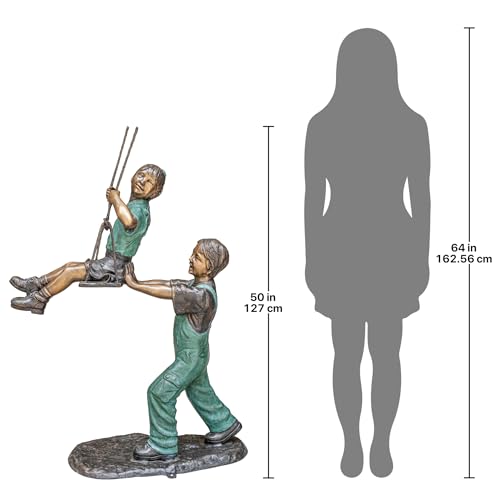 Design Toscano Swinging Children Cast Bronze Garden Statue 50 Inch Two Tone Bronze & Verdigris