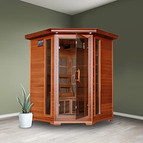 Blue Wave Radiant Saunas BSA1312 3-Person Cedar Corner Infrared Sauna