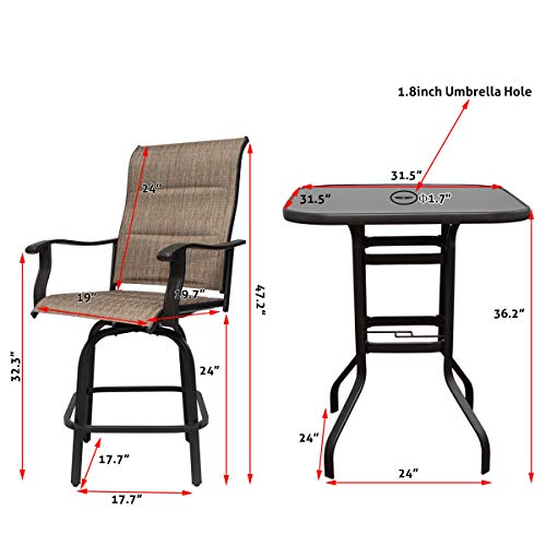 Super Mart 5PC Outdoor Bar Stools Set with Swivel Chairs and Bistro Table Brown