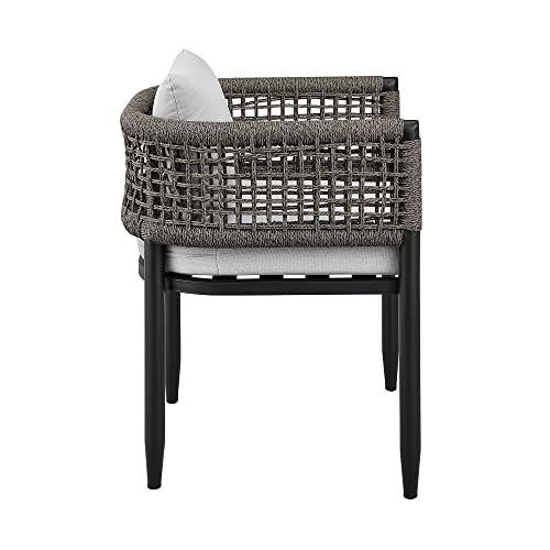 Armen Living Felicia Outdoor Patio 7-Piece Dining Table Set Aluminum Grey Rope Cushions Black