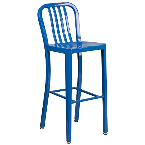 Flash Furniture 30" Round Blue Metal Indoor-Outdoor Bar Table Set with 4 Stools