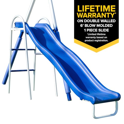 Sportspower Outdoor Super 8 Metal Swing Set with Slide & Swings Yellow/White/Blue