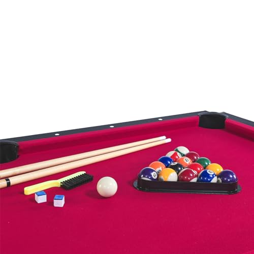 Zyerch 6-ft Pool Table with Table Tennis Top, Portable Billiards Table for Kids - Red with Black Felt