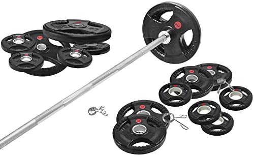 Signature Fitness Olympic Weight Plates & Barbell Set 325LB with Barbell
